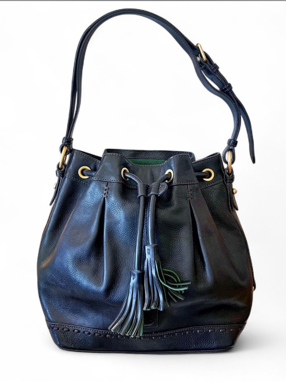 Dooney & Bourke Florentine Black Drawstring Bucket Shoulder Bag